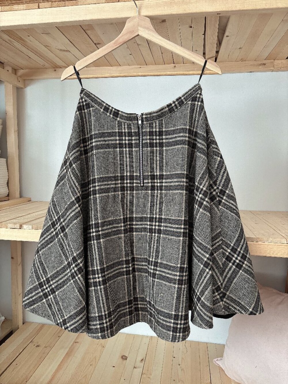 Gray Plaid A-Line Skirt with Zip Detail - Women's Skirt